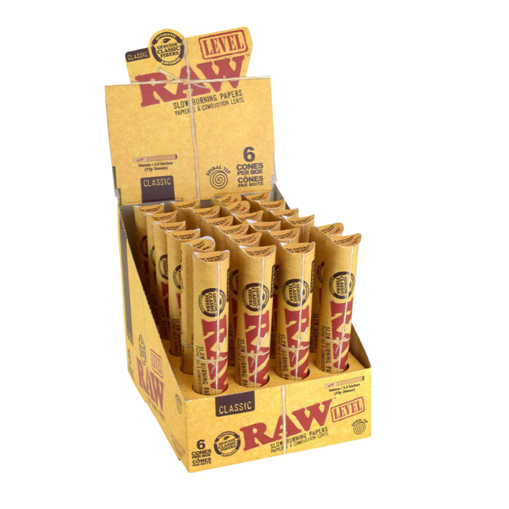 Raw Classic Natural 1 1/4 w/26mm Spiral Tip/Pre Rolled Level Cones - 6 ...